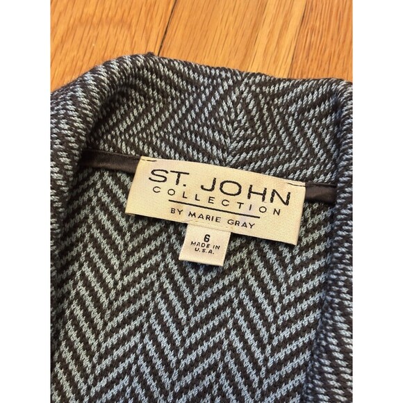 St. John Collection Knit Vintage Blue Black Herringbone Blazer Jacket Size 6 - Picture 2 of 7